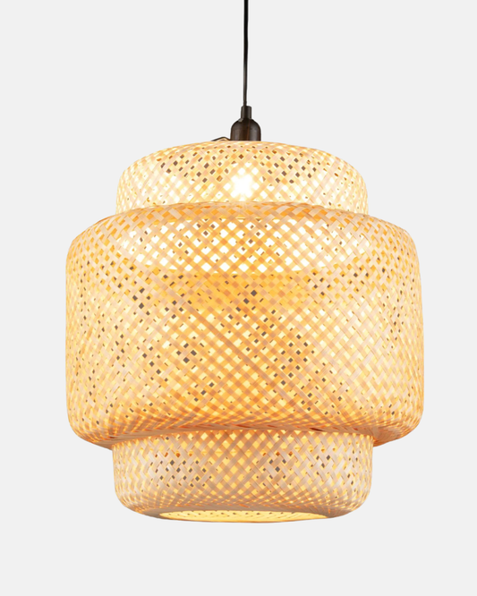 Bamboo Pendant Light – Hand‑Woven Shade & Plug‑in Cord, Adjustable Height, E27 Socket