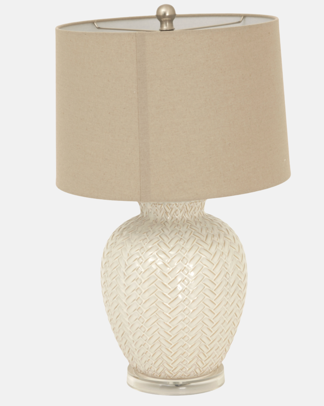 Twill Weave Ceramic Table Lamp with Linen Shade – Textured Ceramic Base, 58 cm