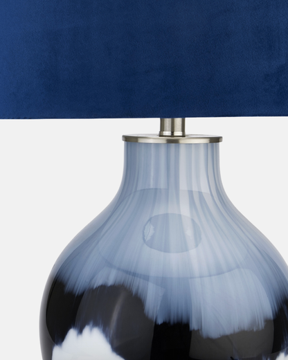 Ice Shadows Table Lamp – Hand-Glazed Glass Base, Navy Velvet Shade, 68 cm