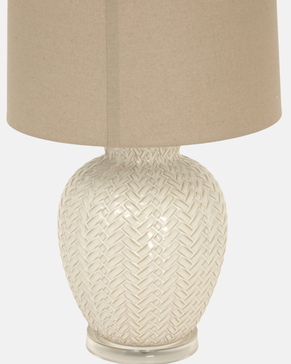 Twill Weave Ceramic Table Lamp with Linen Shade – Textured Ceramic Base, 58 cm