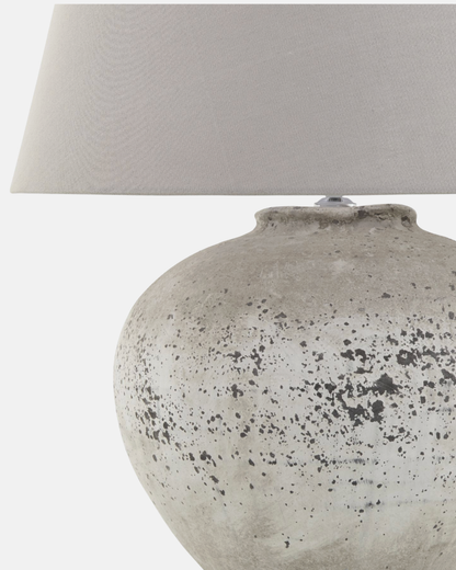 Regola Large Stone Ceramic Table Lamp – Grey Stone-Effect Base & Fabric Shade, 64 cm