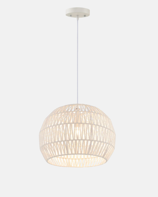 Round Paper Pendant Light – Adjustable Hanging Rope, E27 Ceiling Lamp, 44 cm Dome
