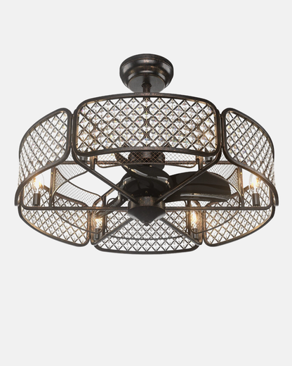 Caged Crystal Ceiling Fan Light – 3‑Blade Fan & Multi‑Bulb Light, 78 cm Drop, Remote Control