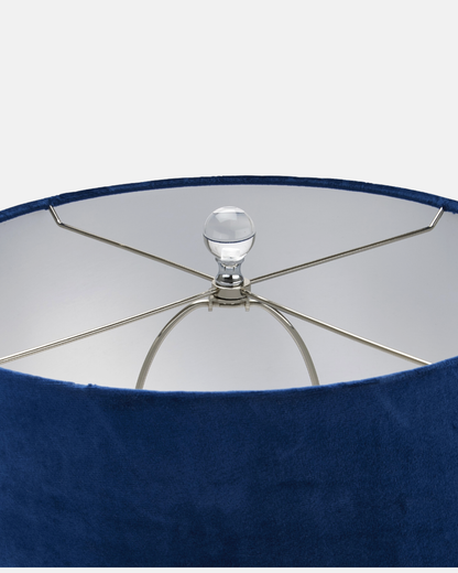 Ice Shadows Table Lamp – Hand-Glazed Glass Base, Navy Velvet Shade, 68 cm