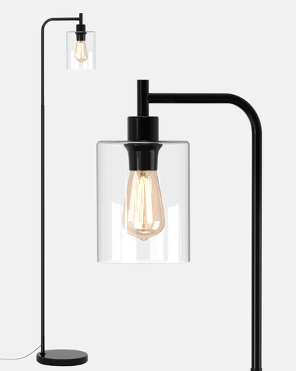 Industrial Floor Lamp – Metal Base with Clear Glass Shade & Foot Switch, 167 cm