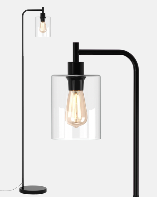 Industrial Floor Lamp – Metal Base with Clear Glass Shade & Foot Switch, 167 cm