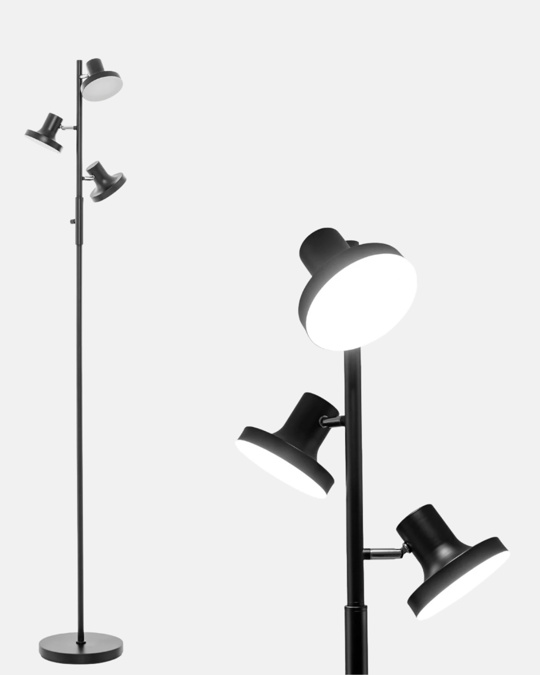 3‑Light Adjustable LED Floor Lamp – Tree Stand Lamp, 173 cm, Dimmable, Rotating Heads