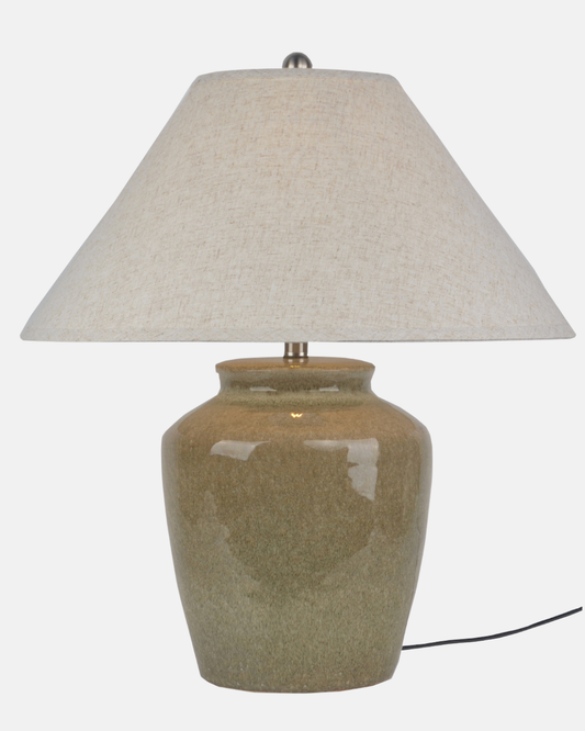 Mottura Ceramic Table Lamp – Textured Ceramic Base & Edged Linen Shade, 66 cm