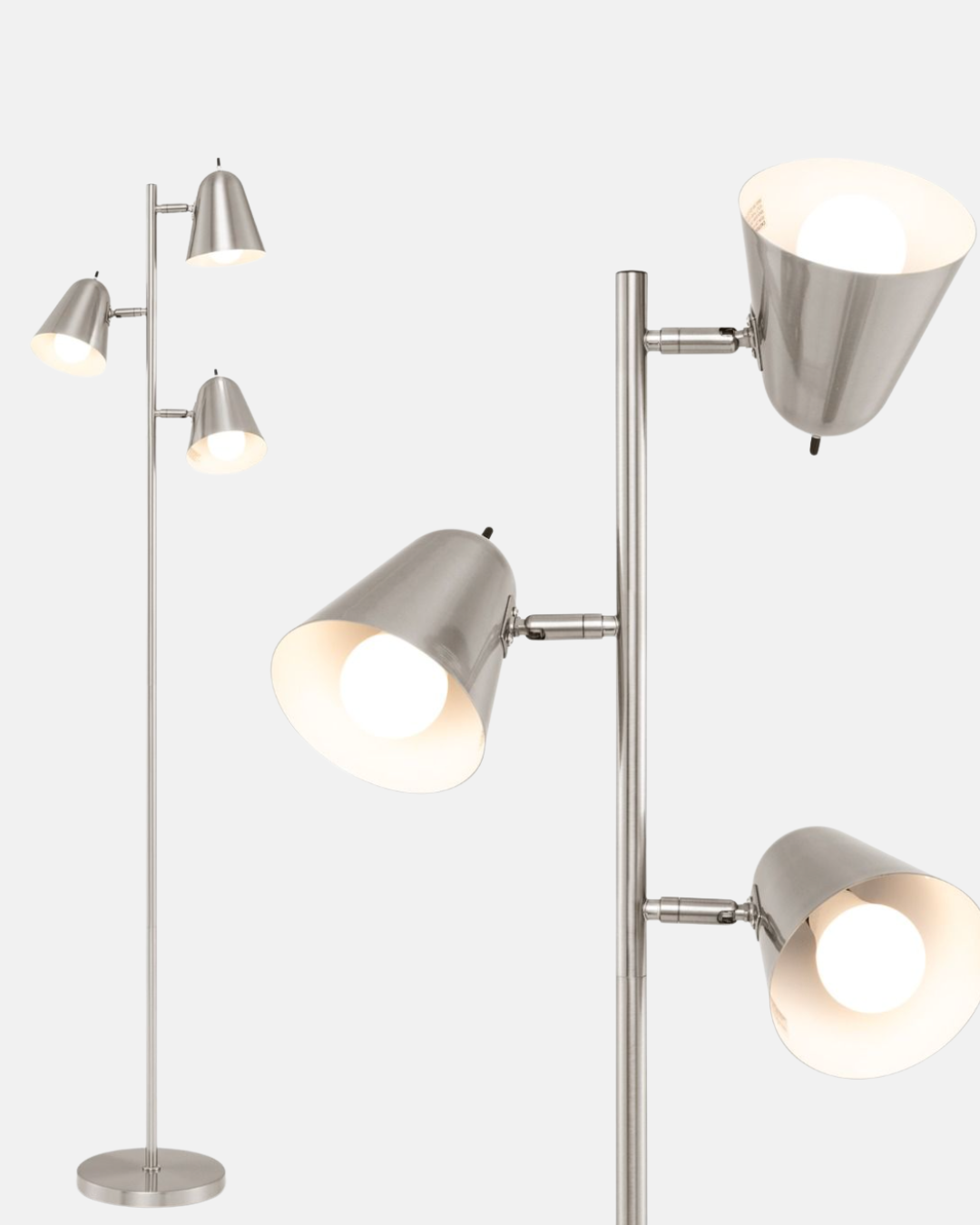 Modern Floor Lamp 3-Light – Adjustable Shades, E26 A19 Bulb Included, 165 cm