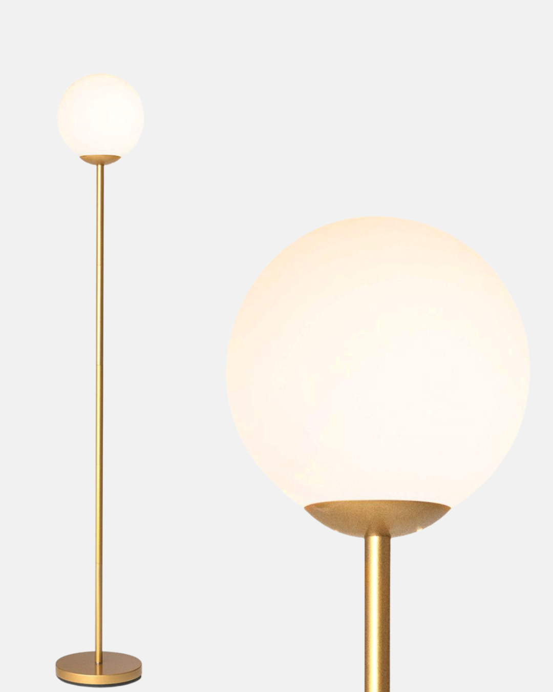 Gold Acrylic Globe Standing Floor Lamp – Steel Base, 165 cm, E27 Bulb