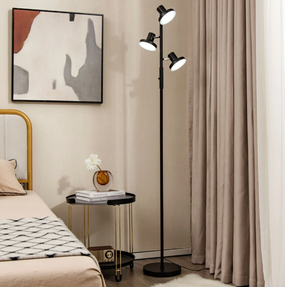 3‑Light Adjustable LED Floor Lamp – Tree Stand Lamp, 173 cm, Dimmable, Rotating Heads
