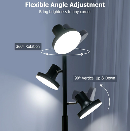 3‑Light Adjustable LED Floor Lamp – Tree Stand Lamp, 173 cm, Dimmable, Rotating Heads