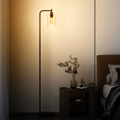 Industrial Floor Lamp – Metal Base with Clear Glass Shade & Foot Switch, 167 cm