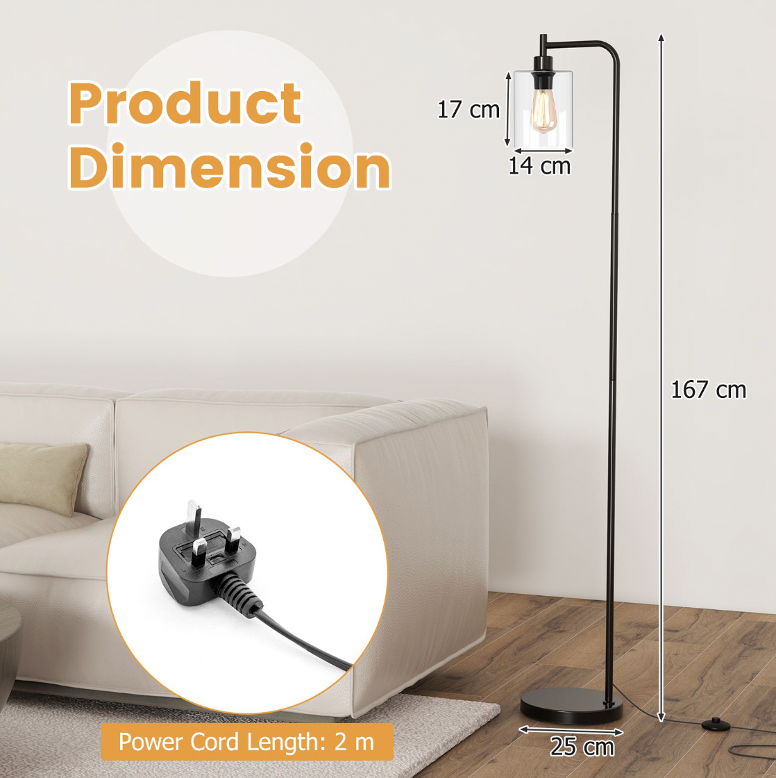 Industrial Floor Lamp – Metal Base with Clear Glass Shade & Foot Switch, 167 cm