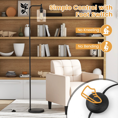 Industrial Floor Lamp – Metal Base with Clear Glass Shade & Foot Switch, 167 cm