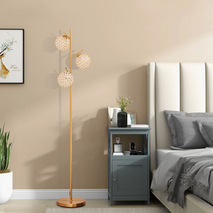 3‑Globe Floor Lamp – Golden Metal Tree Lamp, 3x E27 Sockets, Foot Switch, 169 cm