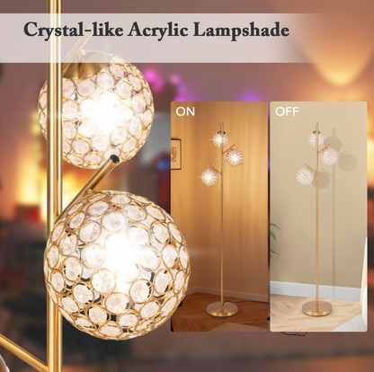 3‑Globe Floor Lamp – Golden Metal Tree Lamp, 3x E27 Sockets, Foot Switch, 169 cm