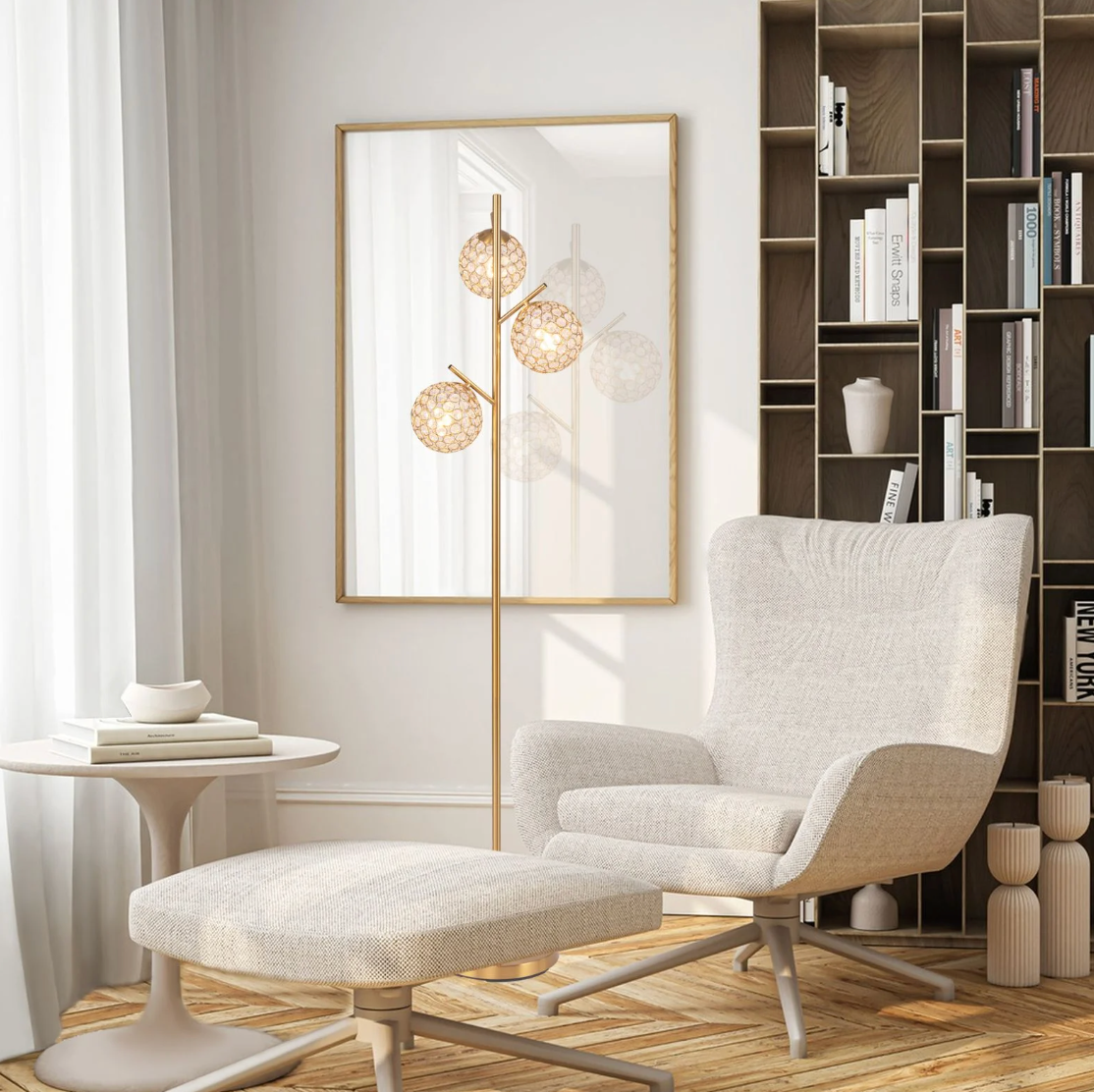 3‑Globe Floor Lamp – Golden Metal Tree Lamp, 3x E27 Sockets, Foot Switch, 169 cm