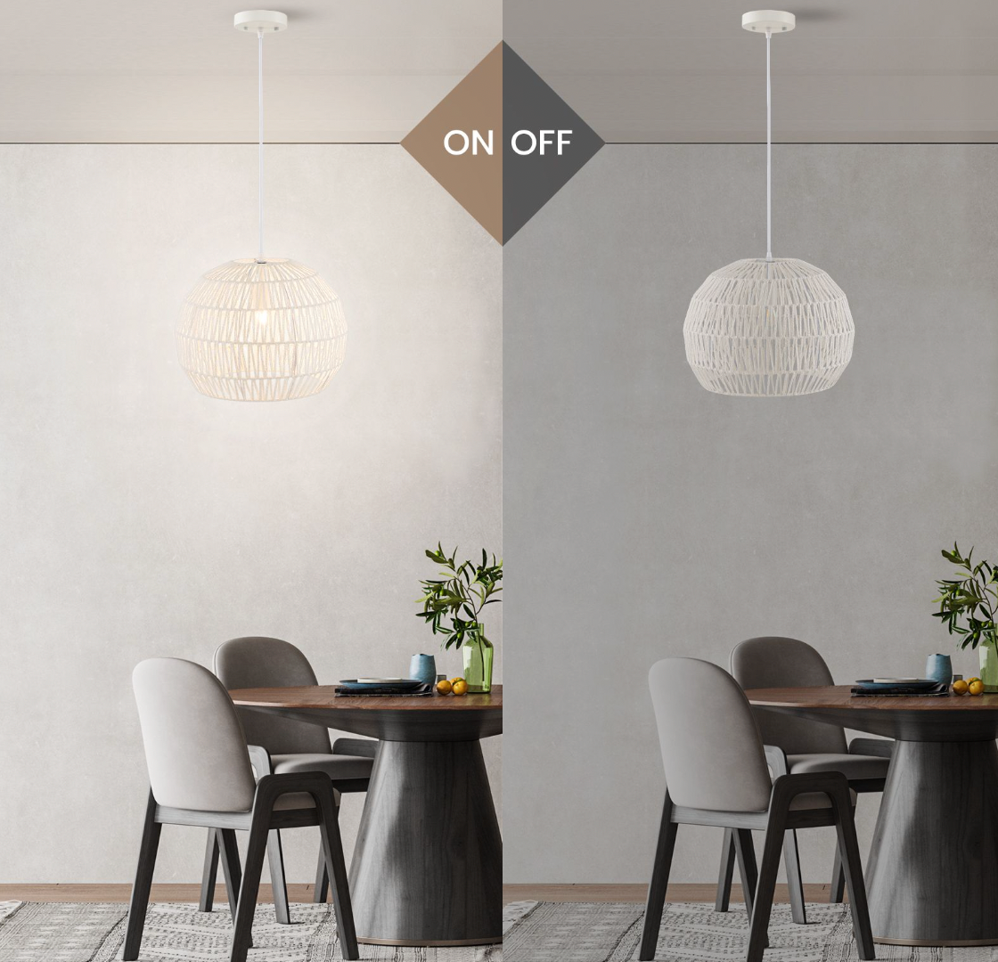 Round Paper Pendant Light – Adjustable Hanging Rope, E27 Ceiling Lamp, 44 cm Dome