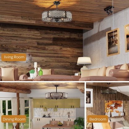 Caged Crystal Ceiling Fan Light – 3‑Blade Fan & Multi‑Bulb Light, 78 cm Drop, Remote Control