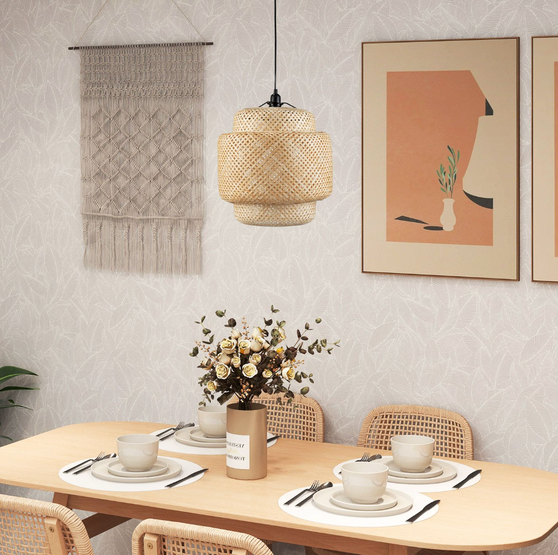 Bamboo Pendant Light – Hand‑Woven Shade & Plug‑in Cord, Adjustable Height, E27 Socket