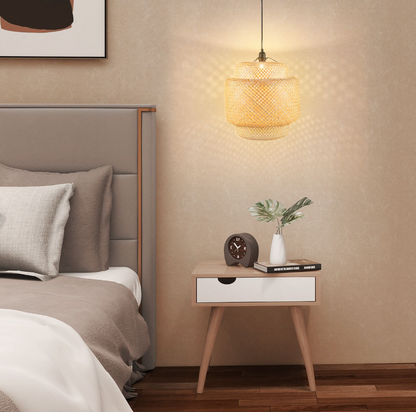 Bamboo Pendant Light – Hand‑Woven Shade & Plug‑in Cord, Adjustable Height, E27 Socket