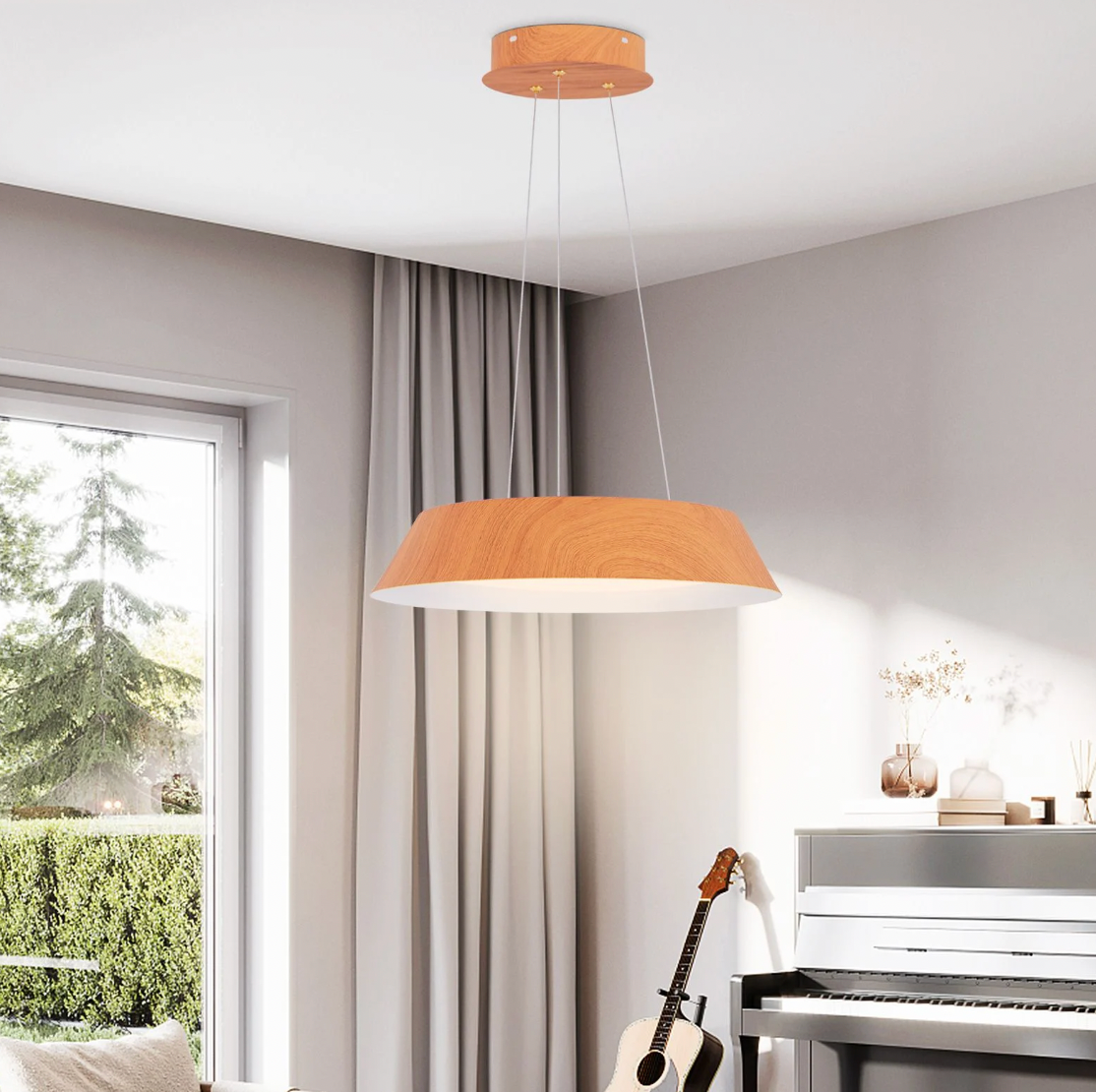 Modern LED Ceiling Light – 22W Wood‑Grain Metal Frame, Warm 3000 K, Contemporary Indoor Lighting