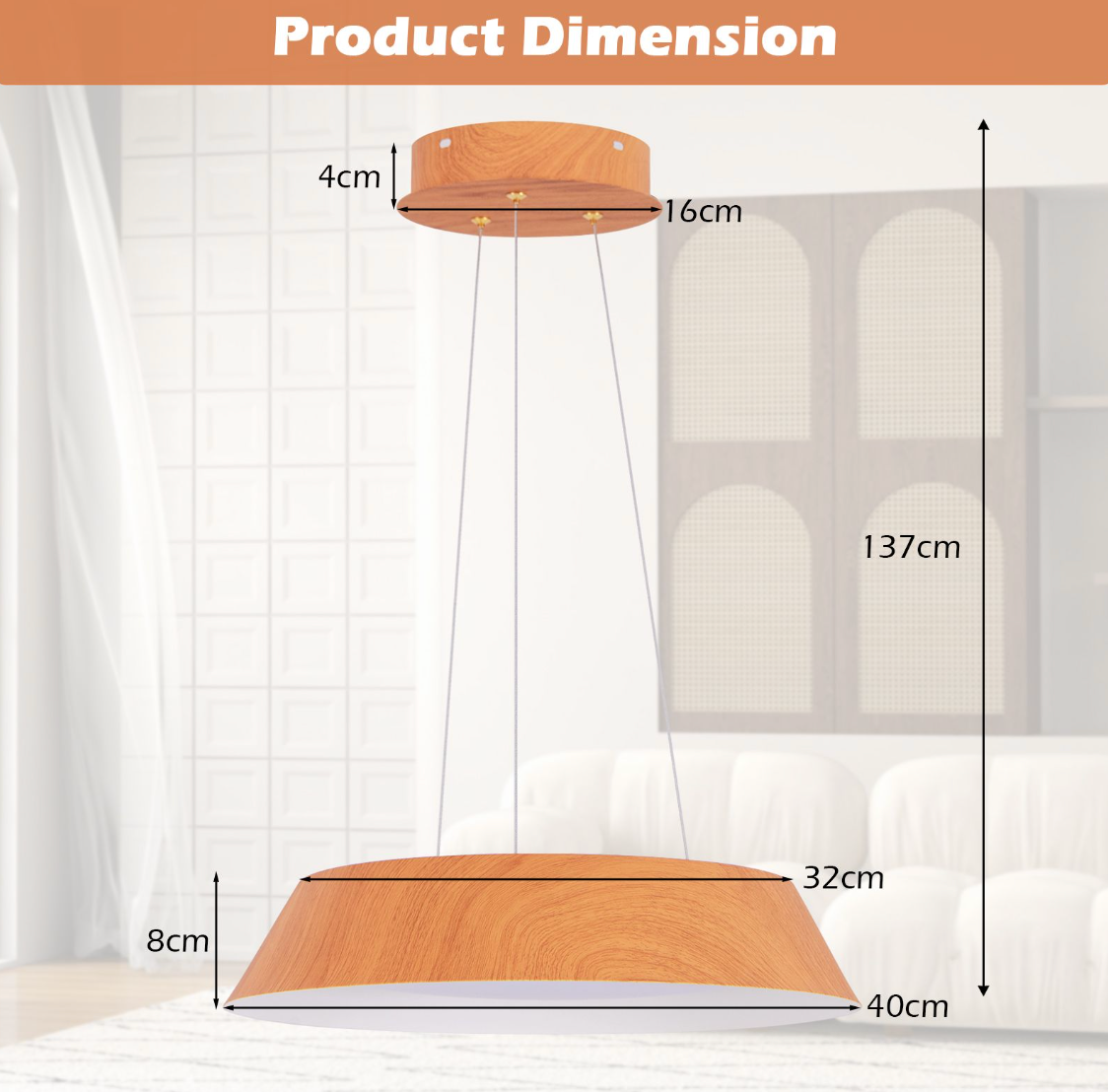 Modern LED Ceiling Light – 22W Wood‑Grain Metal Frame, Warm 3000 K, Contemporary Indoor Lighting