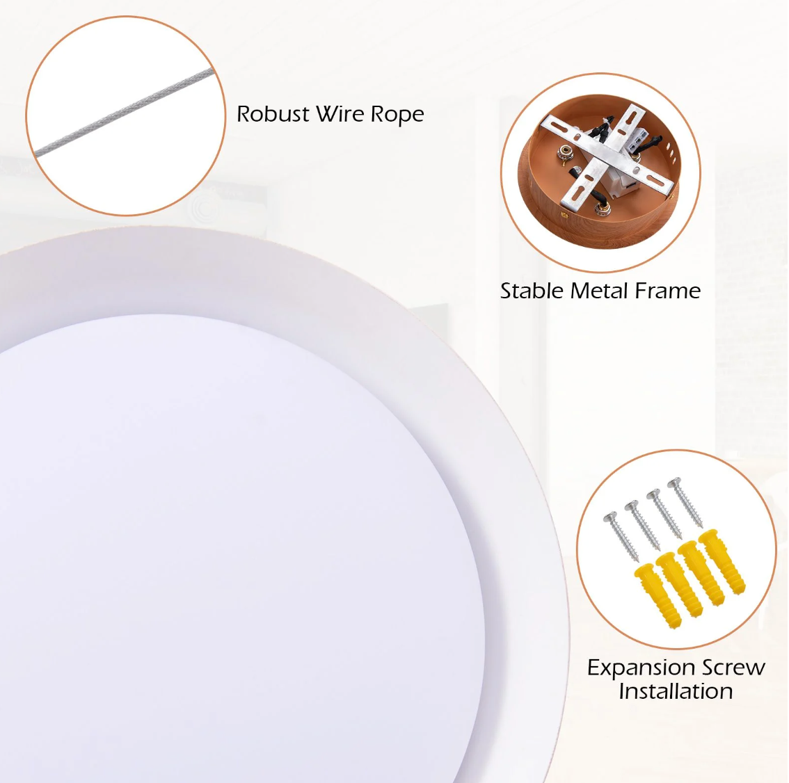 Modern LED Ceiling Light – 22W Wood‑Grain Metal Frame, Warm 3000 K, Contemporary Indoor Lighting