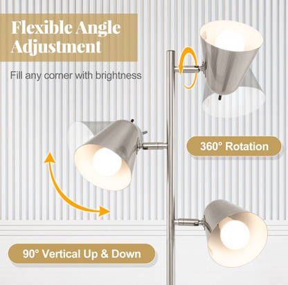 Modern Floor Lamp 3-Light – Adjustable Shades, E26 A19 Bulb Included, 165 cm